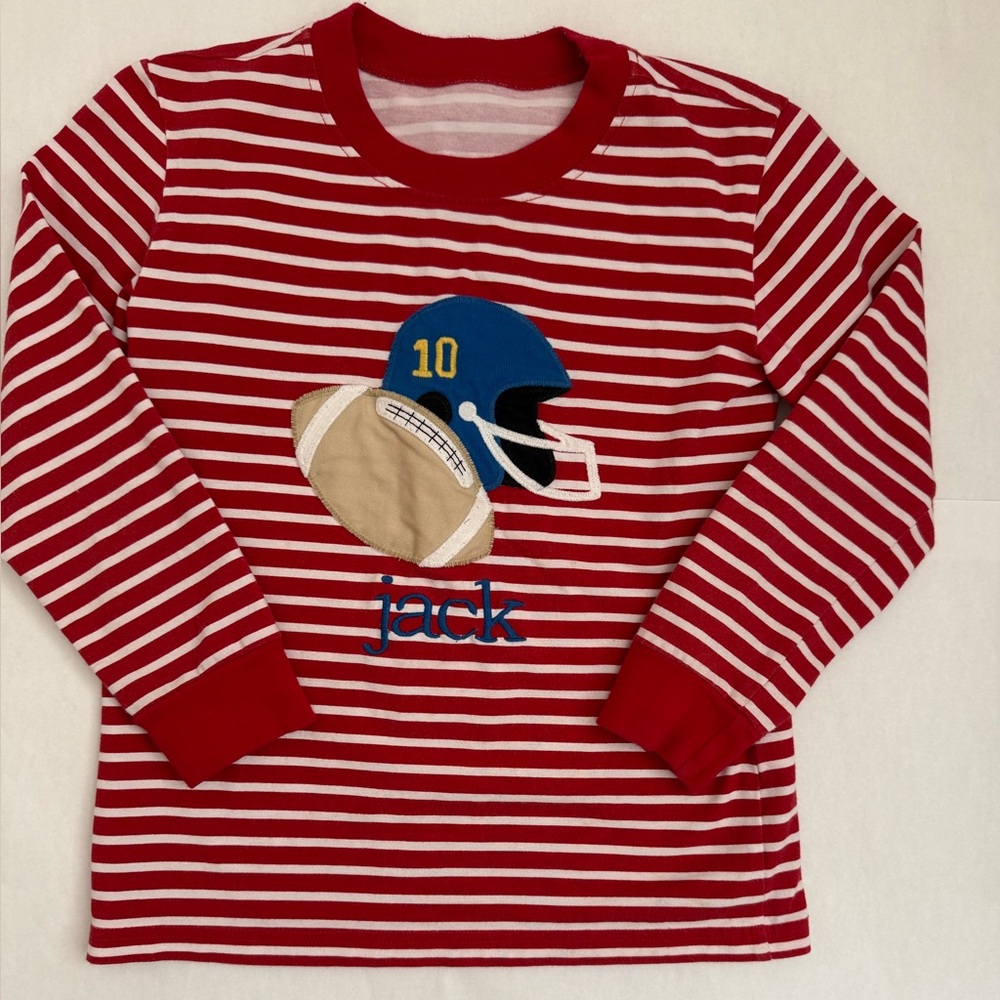 Kelly's Kids Red and White Striped Long Sleeve Tee with Football Helmet